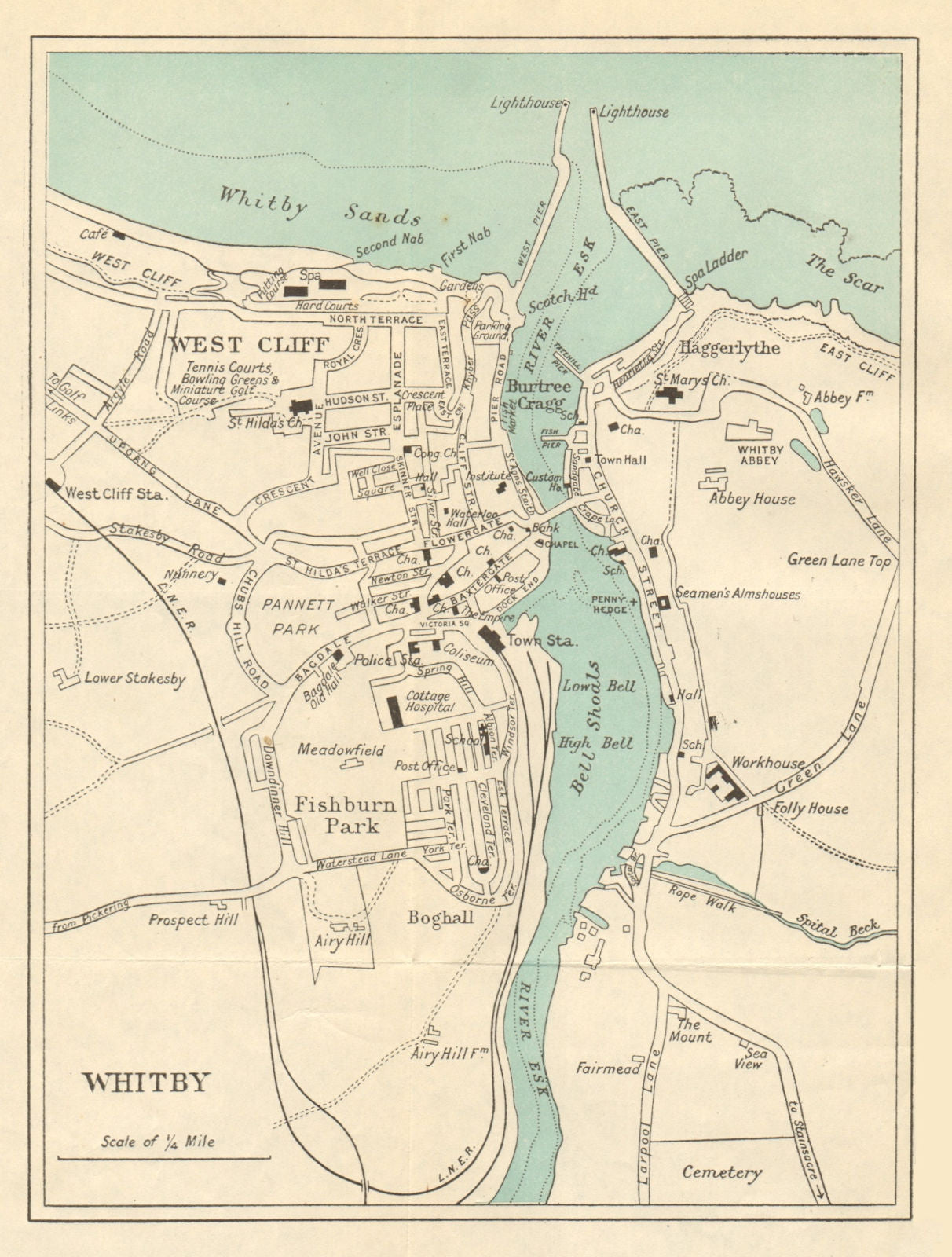WHITBY vintage town/city plan. Yorkshire. WARD LOCK 1930 old vintage map chart